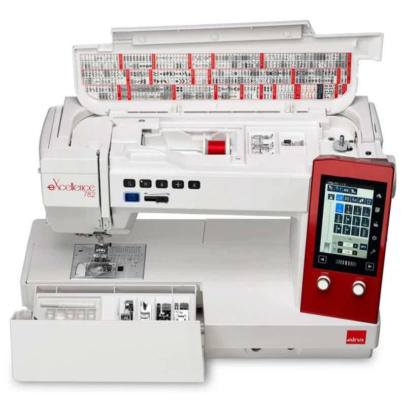 Elna eXcellence 782 – Frontansicht der Nähmaschine mit Farb-Touchscreen